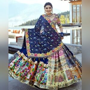 Cotton Mirror Work Lehenga Choli Blue Navratri-Special